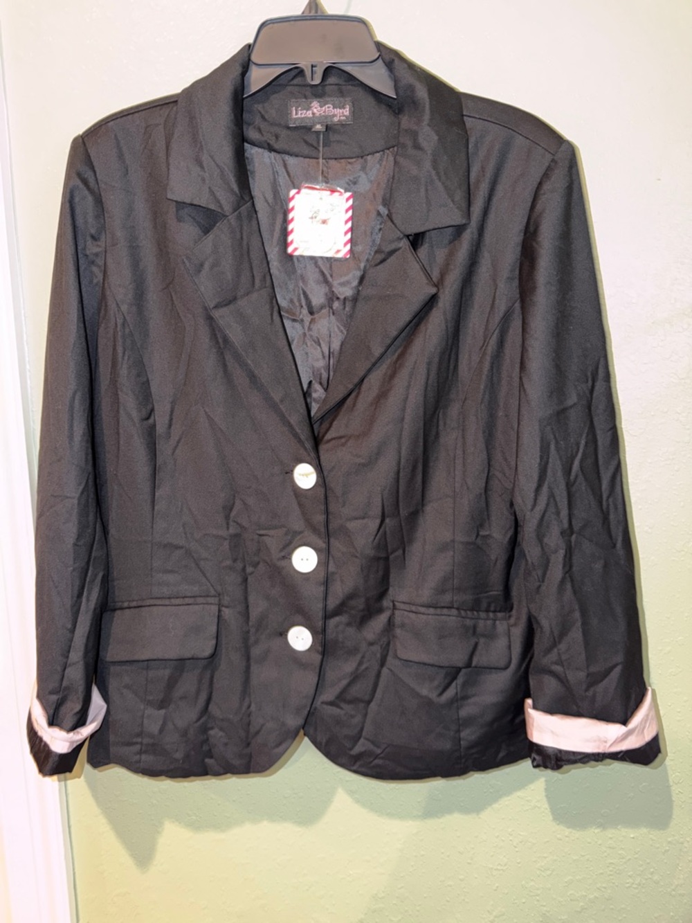 Liza Byrd Black Blazer with White Button Accents